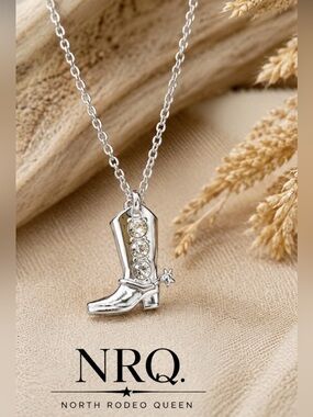 Vintage New Old Stock NRQ Rhinestone Cowboy Boot Necklace